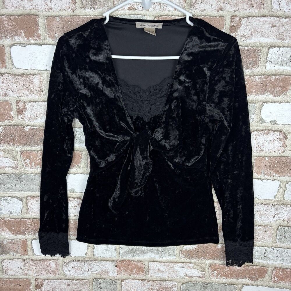 Velvet Burnout Top Whimsigoth Goth Y2K Long-Sleeve V-Neck Ruffle Fairy Vampy S